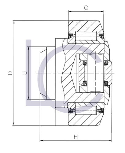 Skizze  Kombirolle, Axialrolle einstellbar über Distanzscheiben am Axialrollenhalter MR0146.M1 LC-Wälzlager