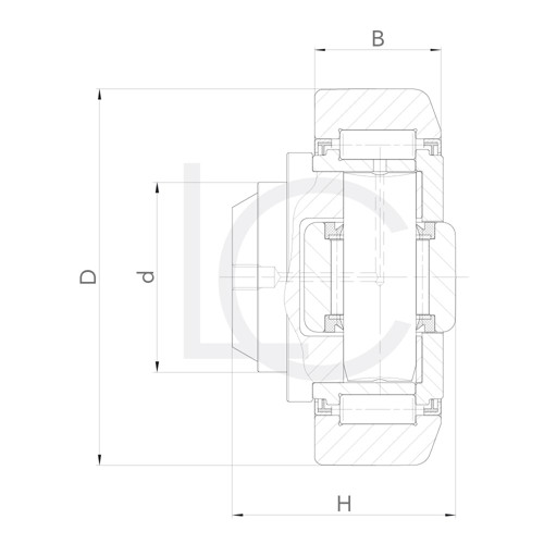 Skizze Kombirolle, Axialrolle fest MR0005.M2 45x89.4x57 mm
