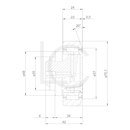 Skizze Kombirolle radial MR0112 35x70.1x42 mm
