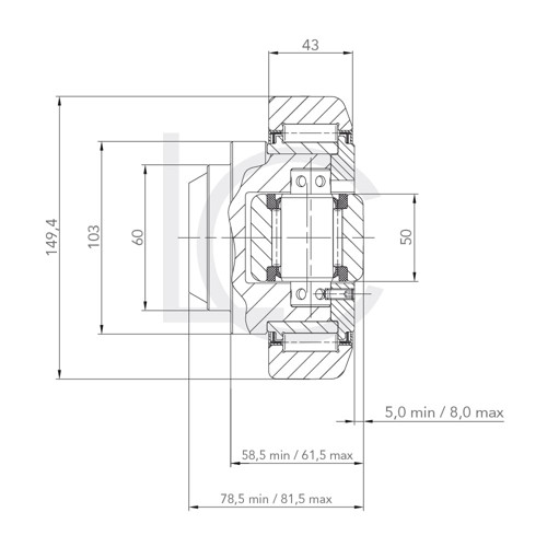 Skizze Kombirolle KRES149.4 60x149.4x78.5/81.5 mm