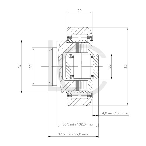 Skizze Kombirolle KRES62.W 30x62x37.5/39 mm