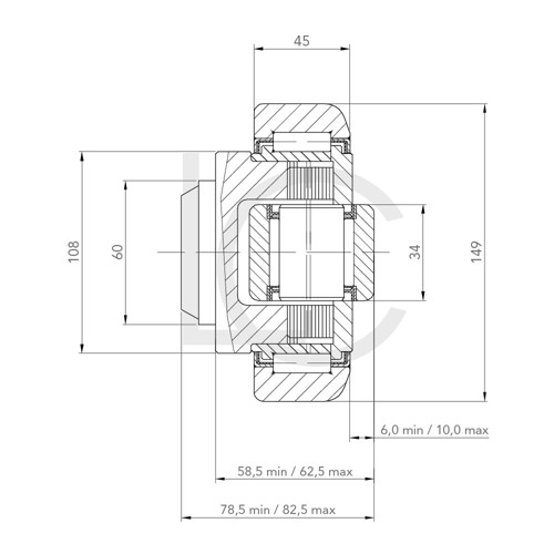 Skizze Kombirolle KRES149.W 60x149x78.5/82.5 mm