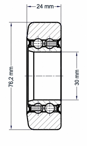 Technische Zeichnung der Hubmastrolle LIN0035, 30 × 76,2 × 24 mm