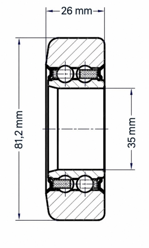 Technische Zeichnung der Hubmastrolle LIN0050, 35 × 81,2 × 26 mm