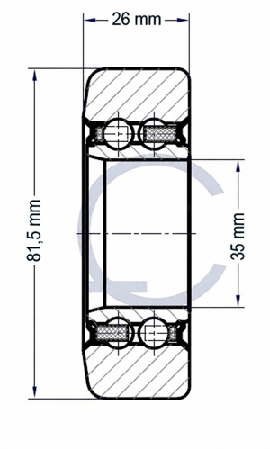 Technische Zeichnung der Hubmastrolle LIN0060, 35 × 81,5 × 26 mm