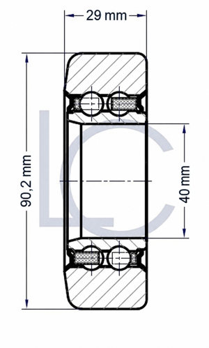 Technische Zeichnung der Hubmastrolle LIN0080, 40 × 90,2 × 29 mm